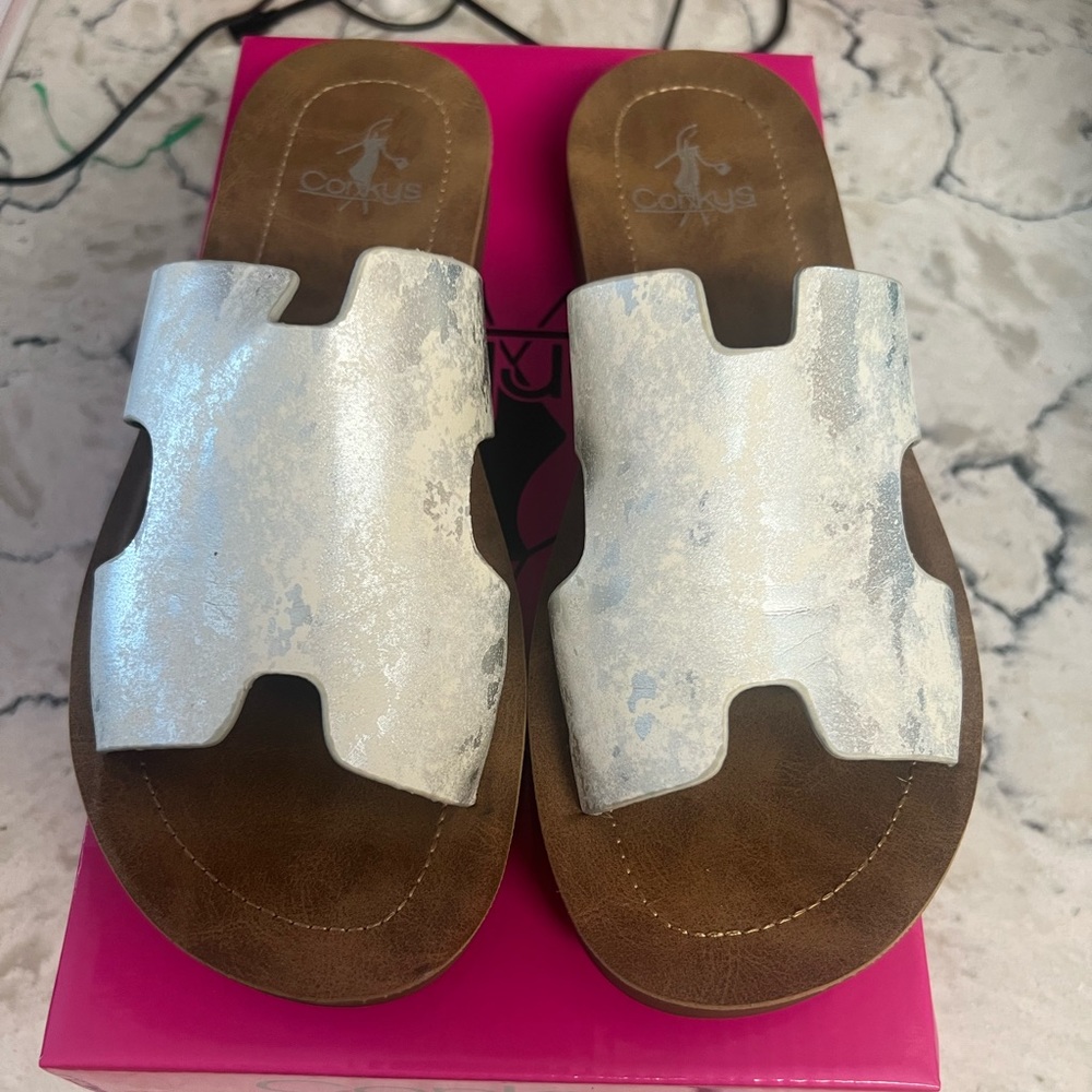 Corkys new white metallic sandal